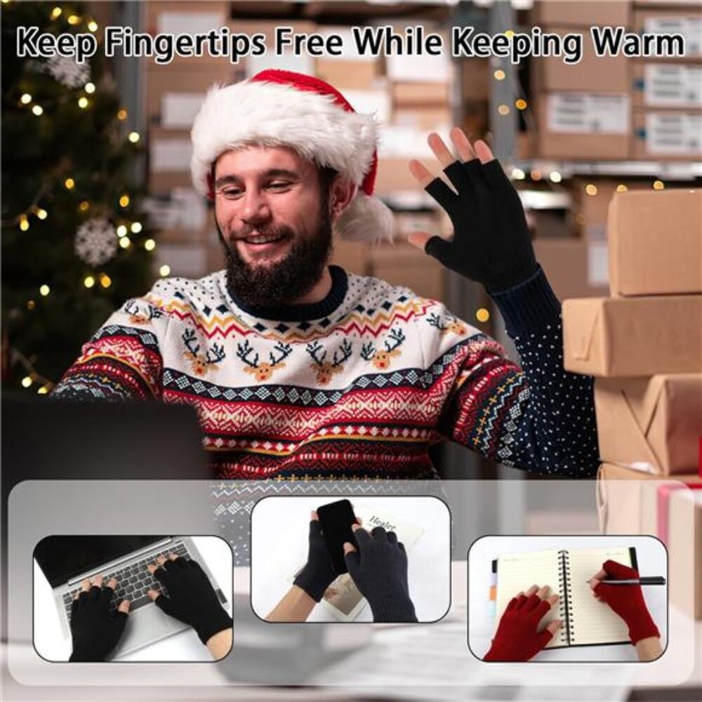 4 Pairs Fingerless Gloves for Women Men, Winter Knitted Half Finger - Picture 5 of 7